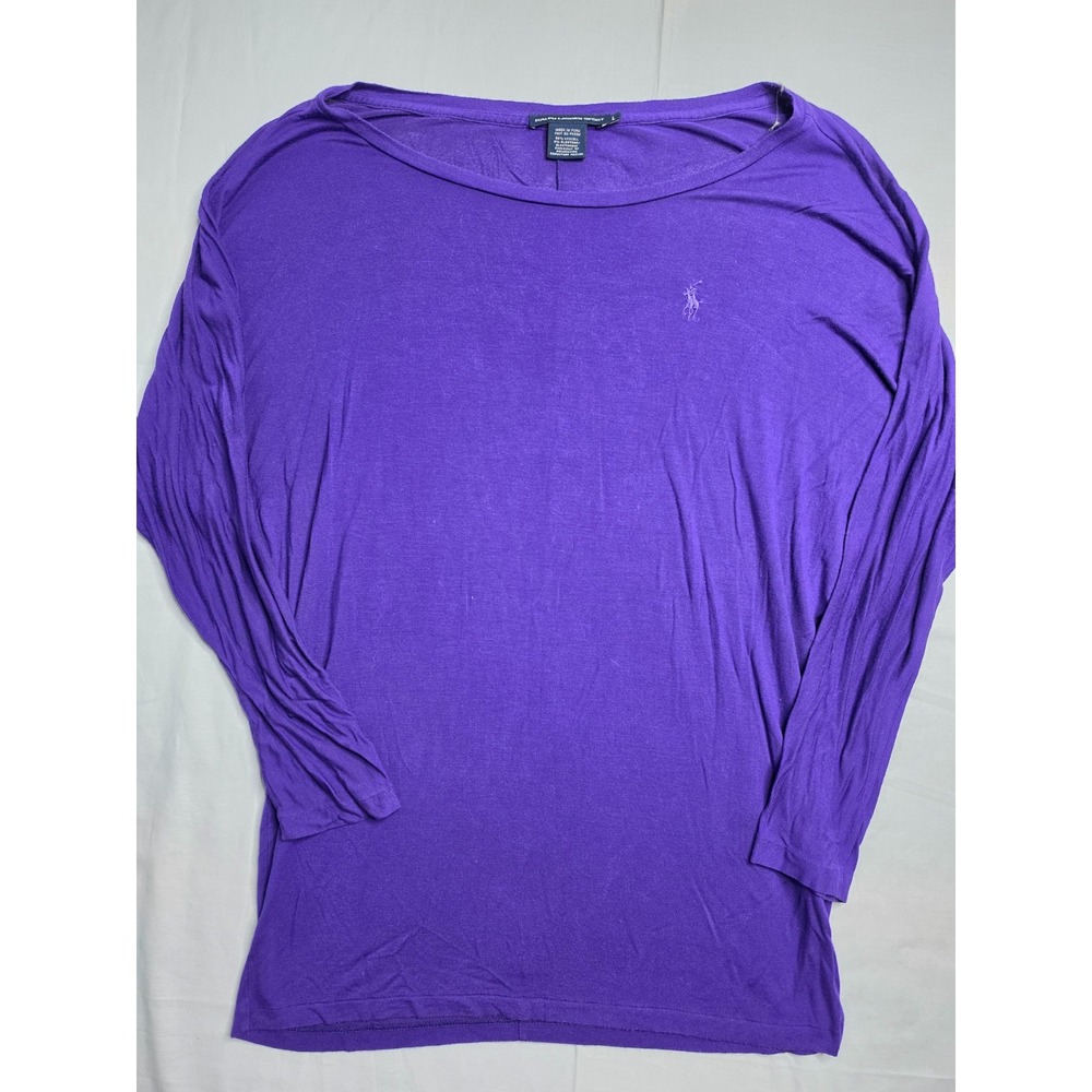 Ralph Lauren Sport Shirt Women's Large Purple Stretch Pony Logo Dolman Sleeve